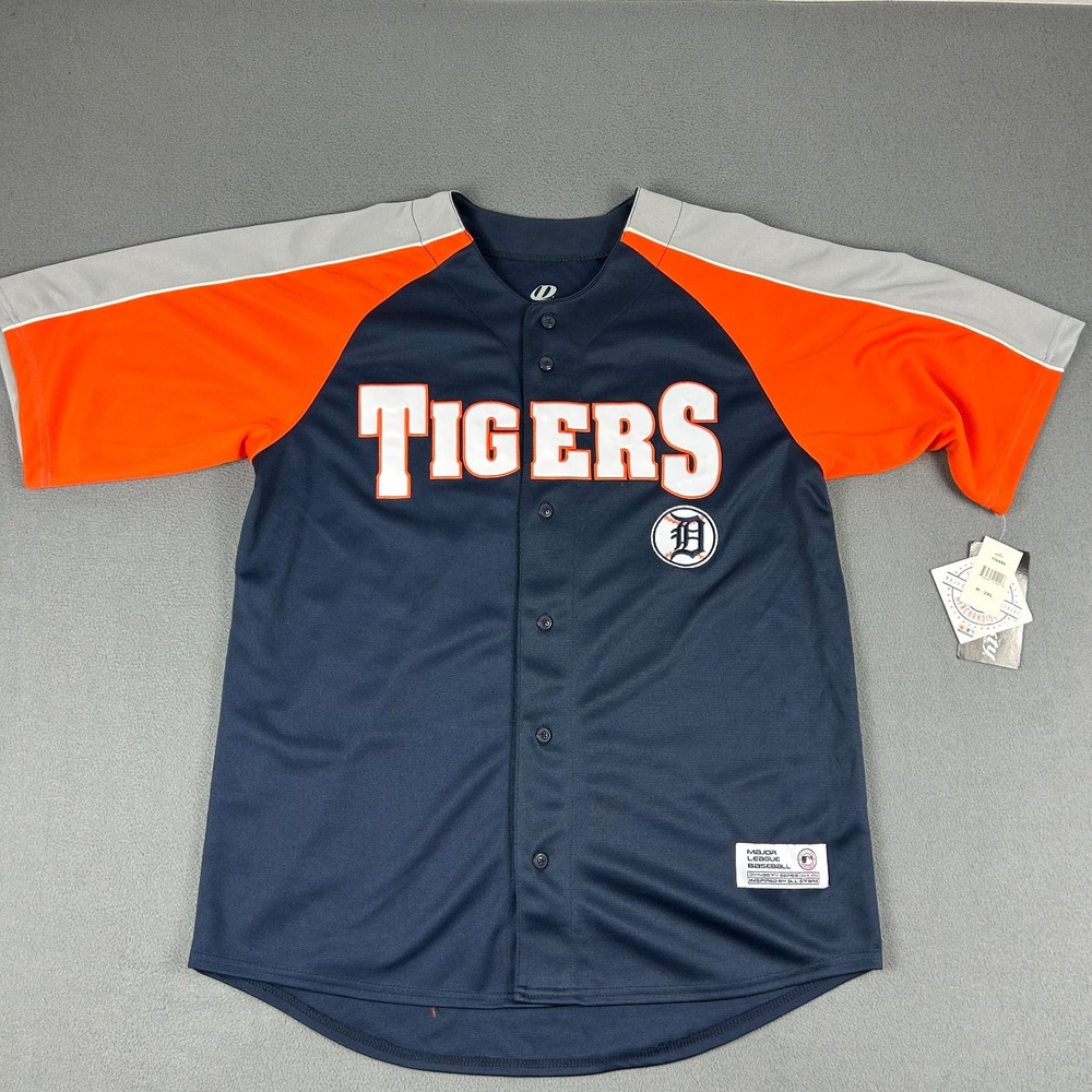 Dynasty Detroit Tigers‎ Jersey Mens Large Button Up MLB Baseball Blue NWT
